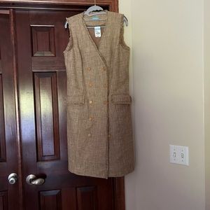 J McLaughlin Dress Womens 12 Beige Khaki Pia Blazer Button Thick Tweed Fringe